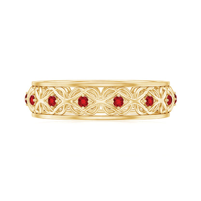 Vintage Style Lab Created Ruby Celtic Wedding Band with Certificate