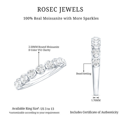 Bezel Set Moissanite Half Eternity Band Ring