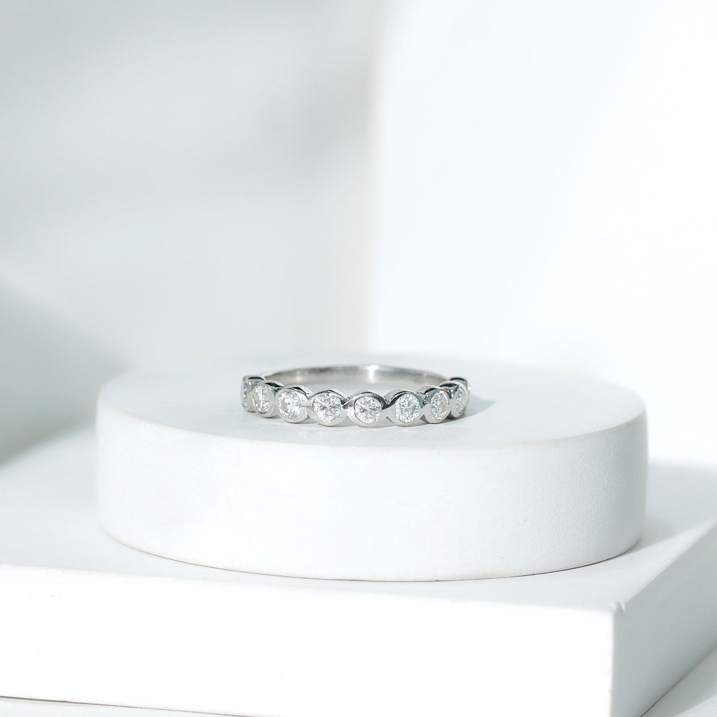 Bezel Set Moissanite Half Eternity Band Ring