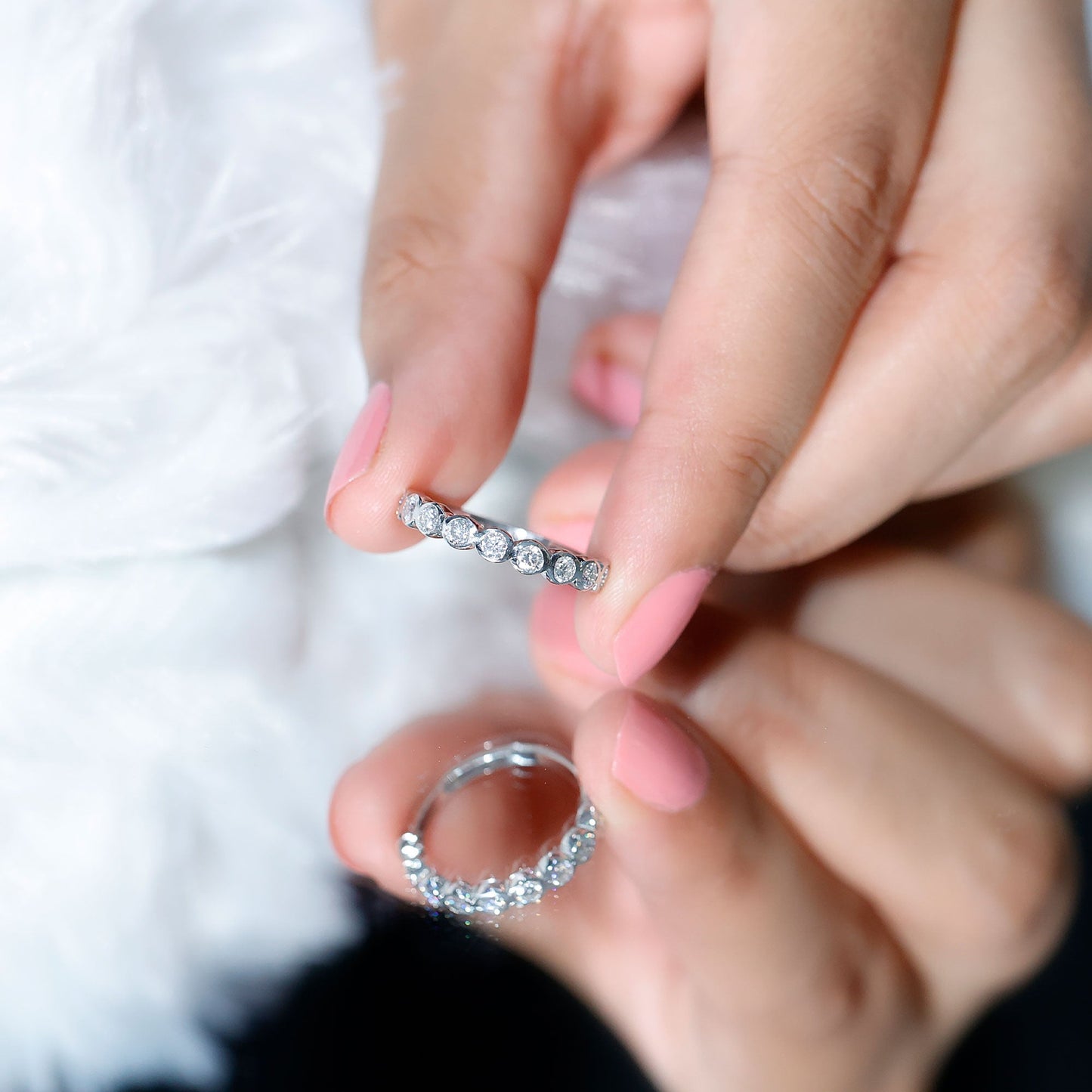 Bezel Set Moissanite Half Eternity Band Ring