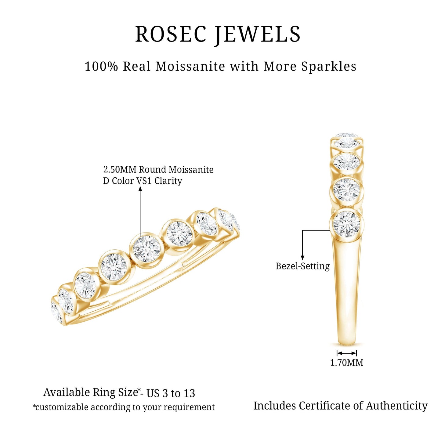 Bezel Set Moissanite Half Eternity Band Ring