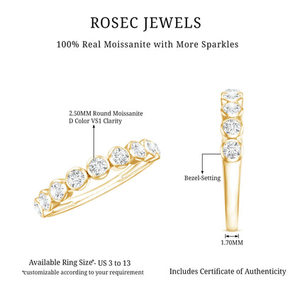 Bezel Set Moissanite Half Eternity Band Ring