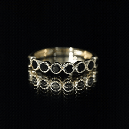 Beaded Bezel Set Black Onyx Half Eternity Wedding Band