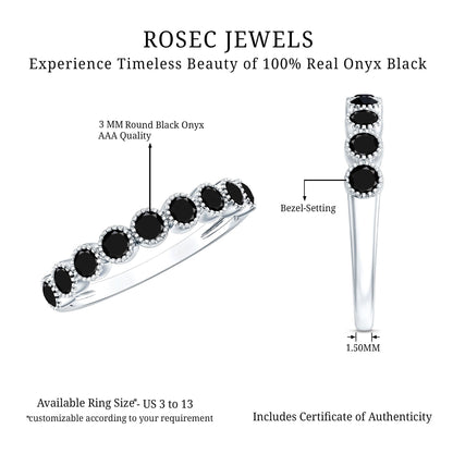 Beaded Bezel Set Black Onyx Half Eternity Wedding Band