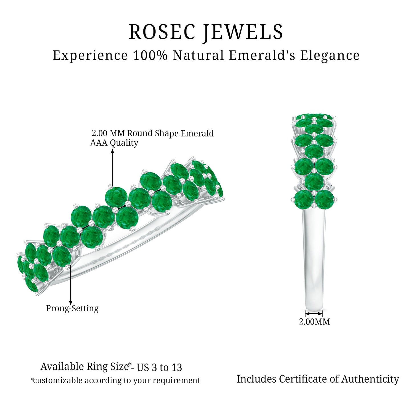 Certified Real Emerald Half Eternity Anniversary Ring