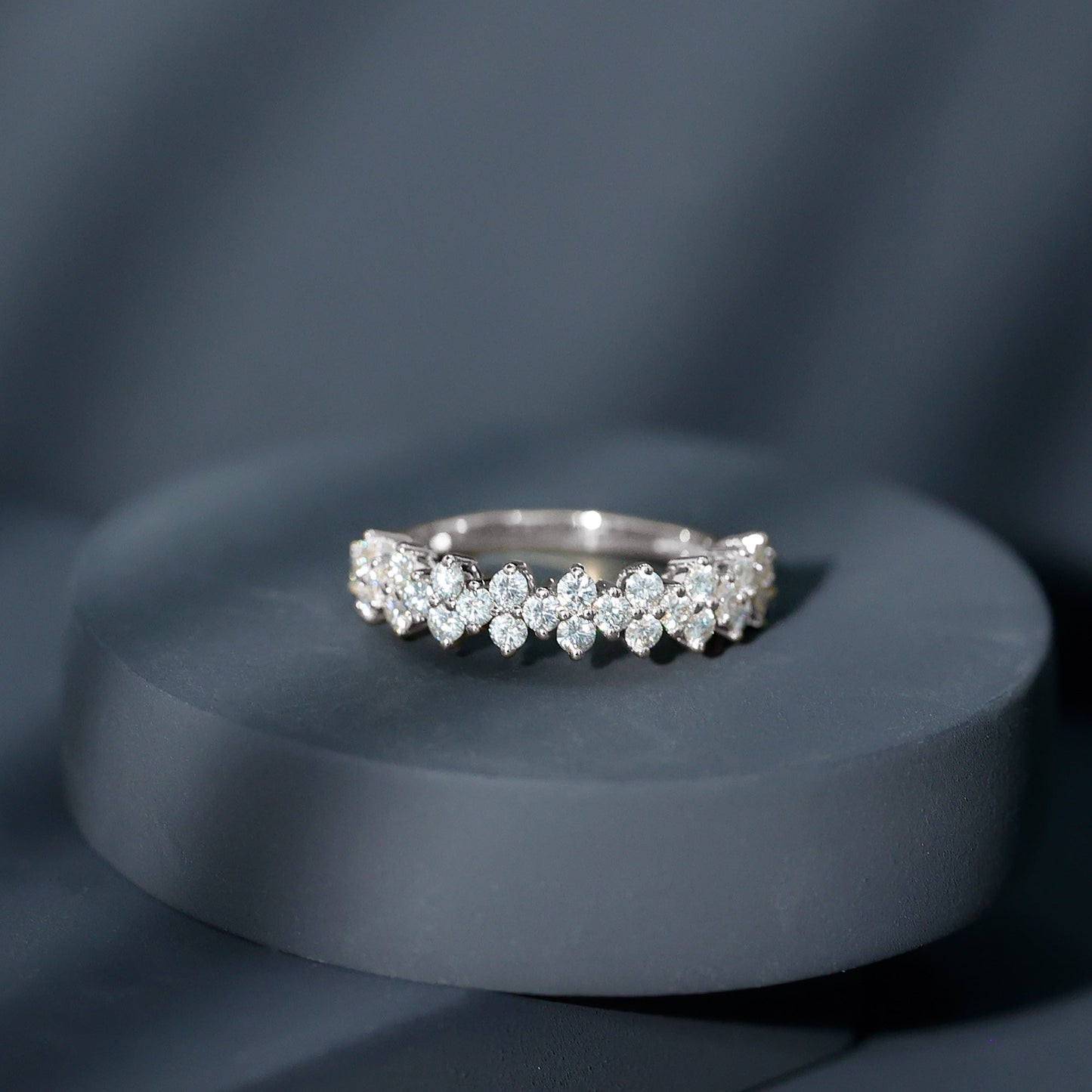 Round Moissanite Cluster Eternity Wedding Band