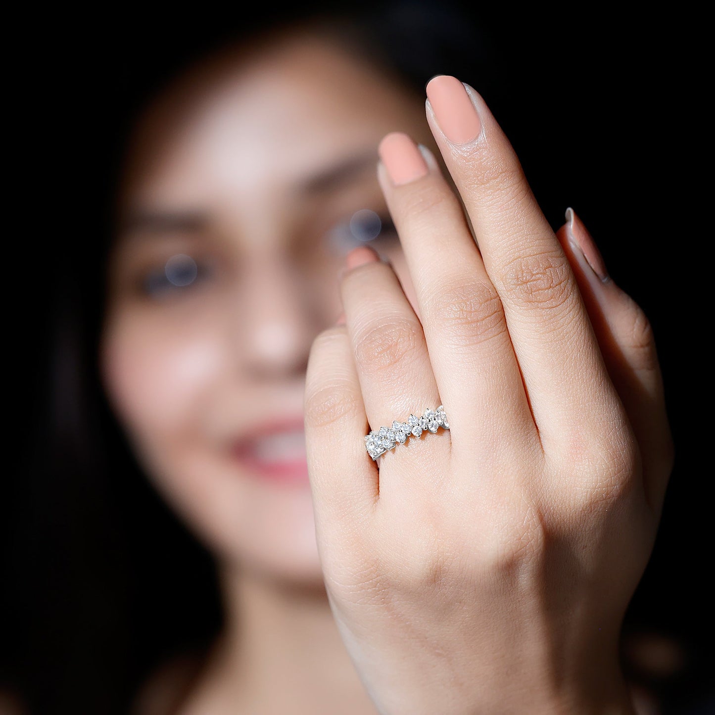 Round Moissanite Cluster Eternity Wedding Band