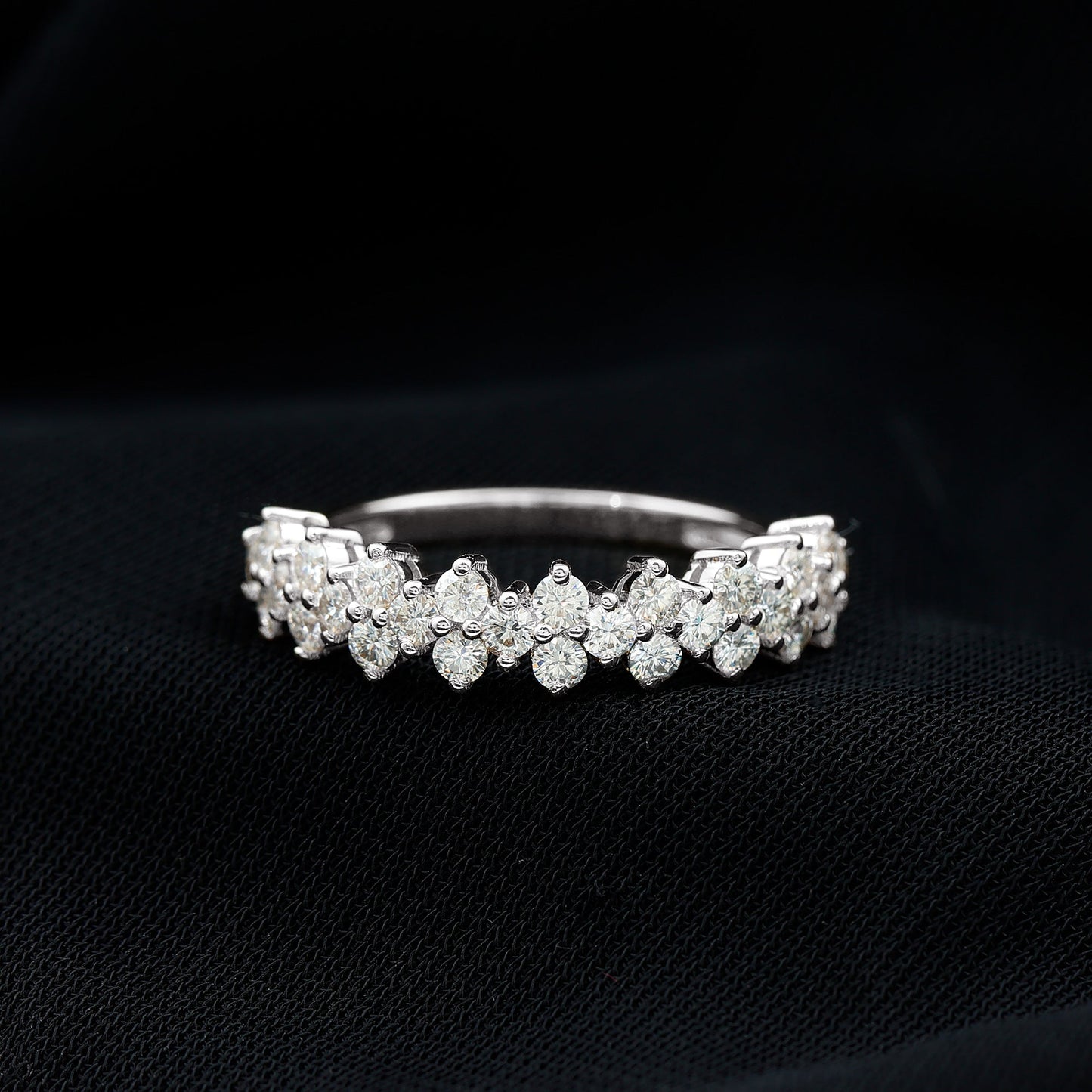 Round Moissanite Cluster Eternity Wedding Band