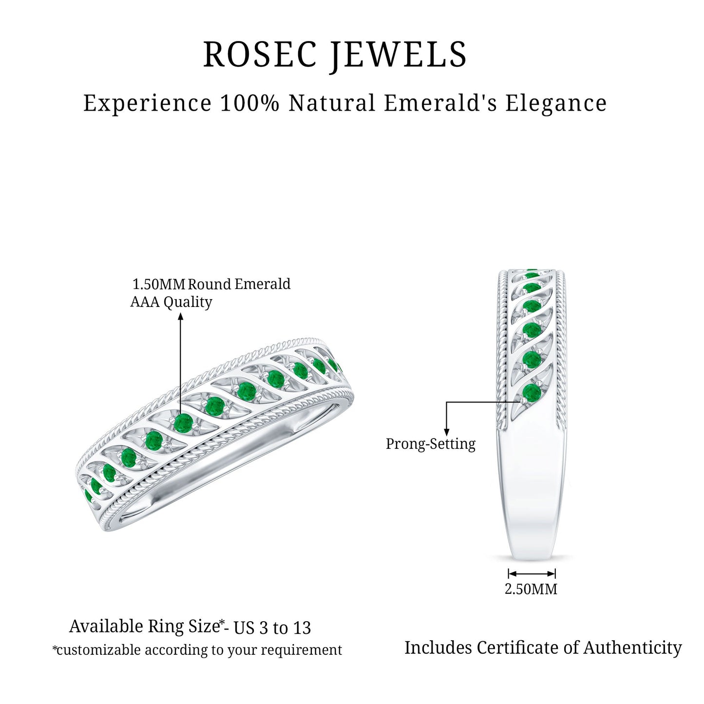 Genuine Emerald Vintage Inspired Eternity Band