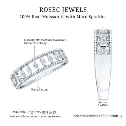 Marquise Moissanite Half Eternity Band Ring