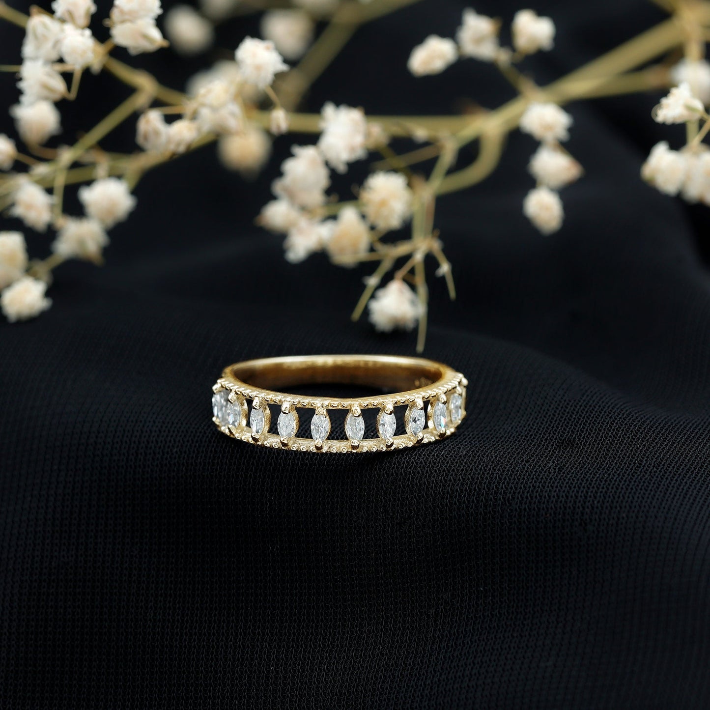 Marquise Moissanite Half Eternity Band Ring