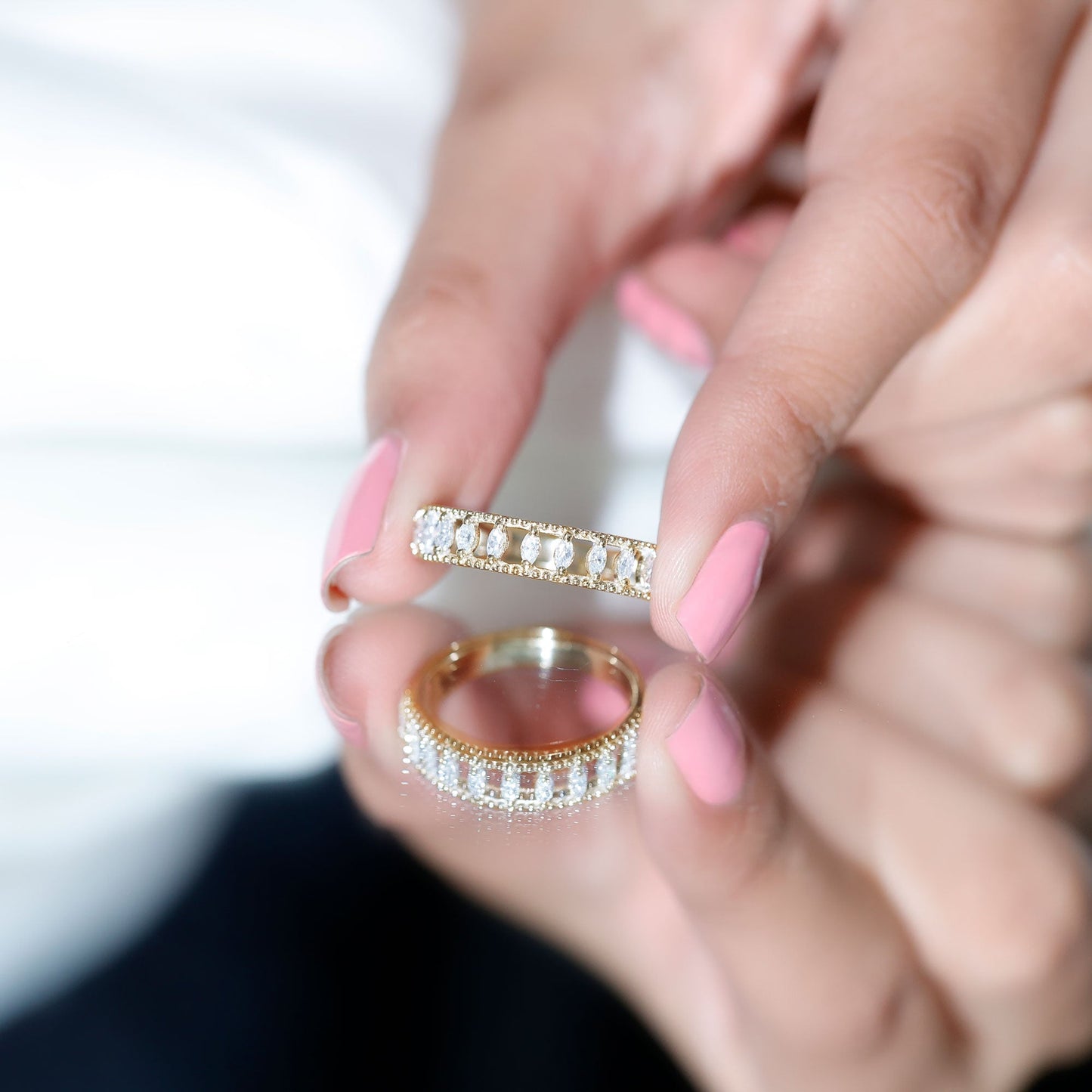 Marquise Moissanite Half Eternity Band Ring