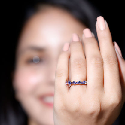 Oval Shape Tanzanite East West Eternity Band Ring