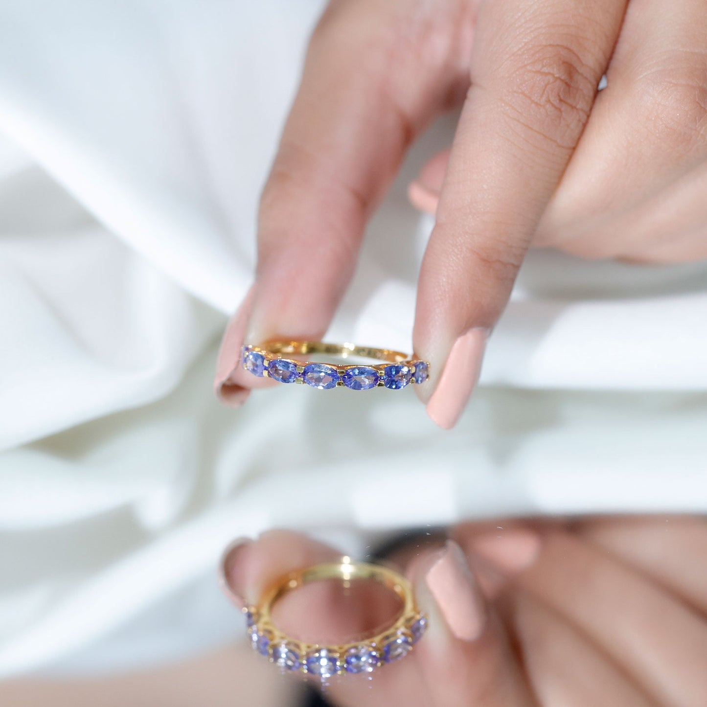Oval Shape Tanzanite East West Eternity Band Ring