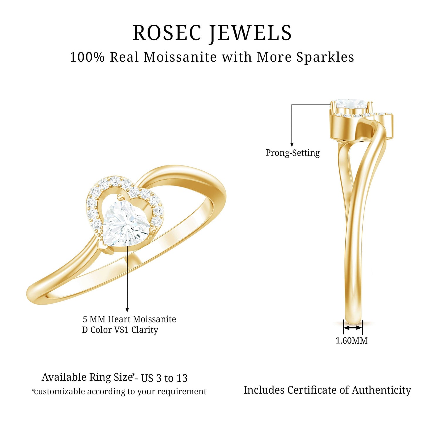 Certified Moissanite Heart Promise Ring for Her
