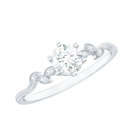 Certified Moissanite Flower Promise Ring with Beaded Detail
