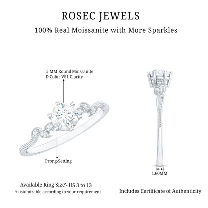 Certified Moissanite Flower Promise Ring with Beaded Detail