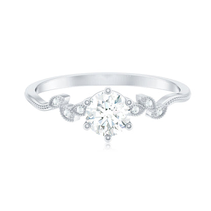 Certified Moissanite Flower Promise Ring with Beaded Detail