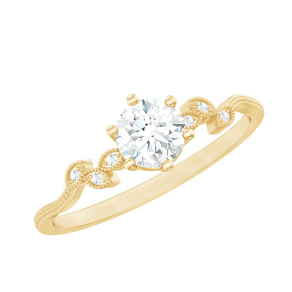 Certified Moissanite Flower Promise Ring with Beaded Detail