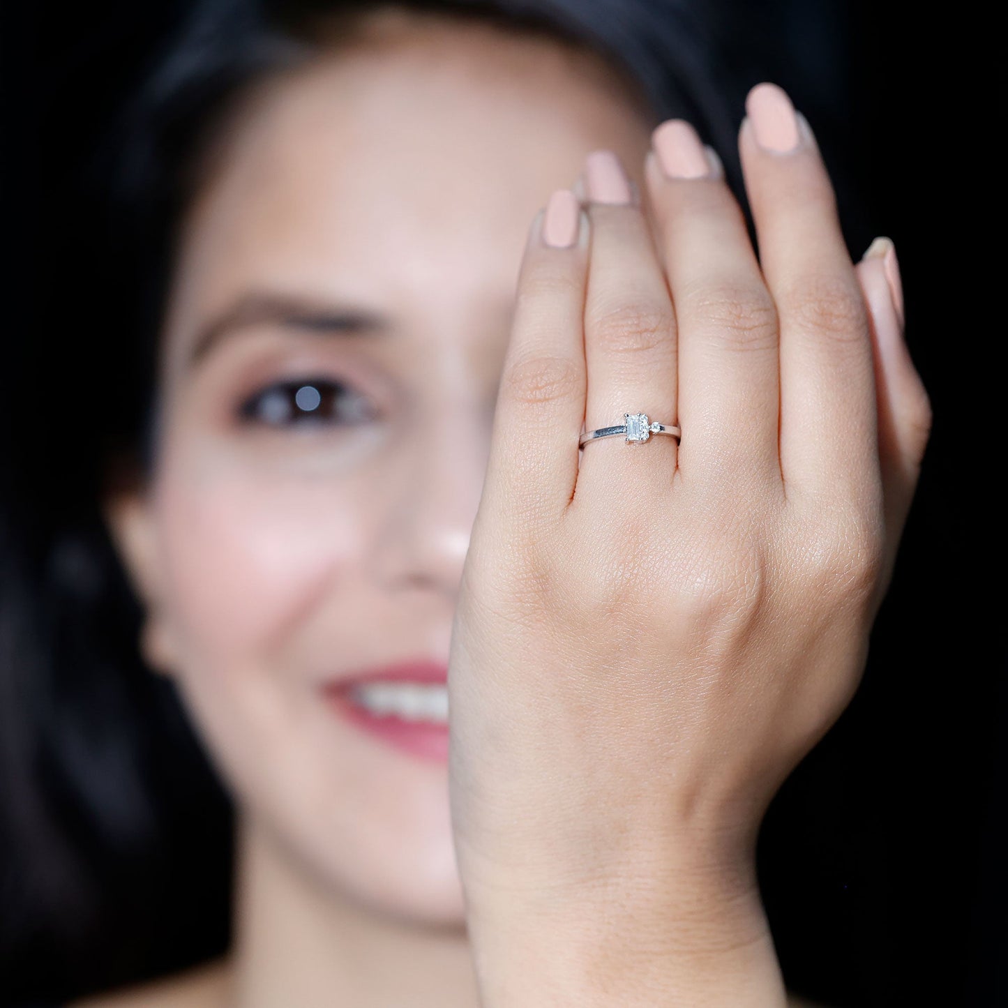 Dainty Promise Ring with Baguette and Round Moissanite