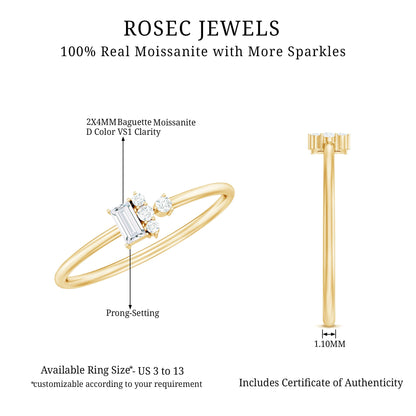 Dainty Promise Ring with Baguette and Round Moissanite
