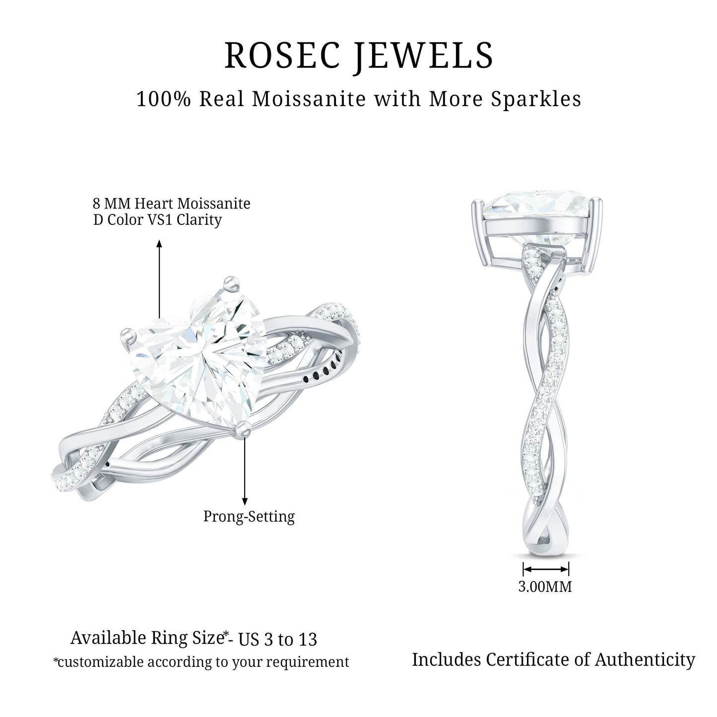 Solitaire Heart Shape Moissanite Braided Engagement Ring