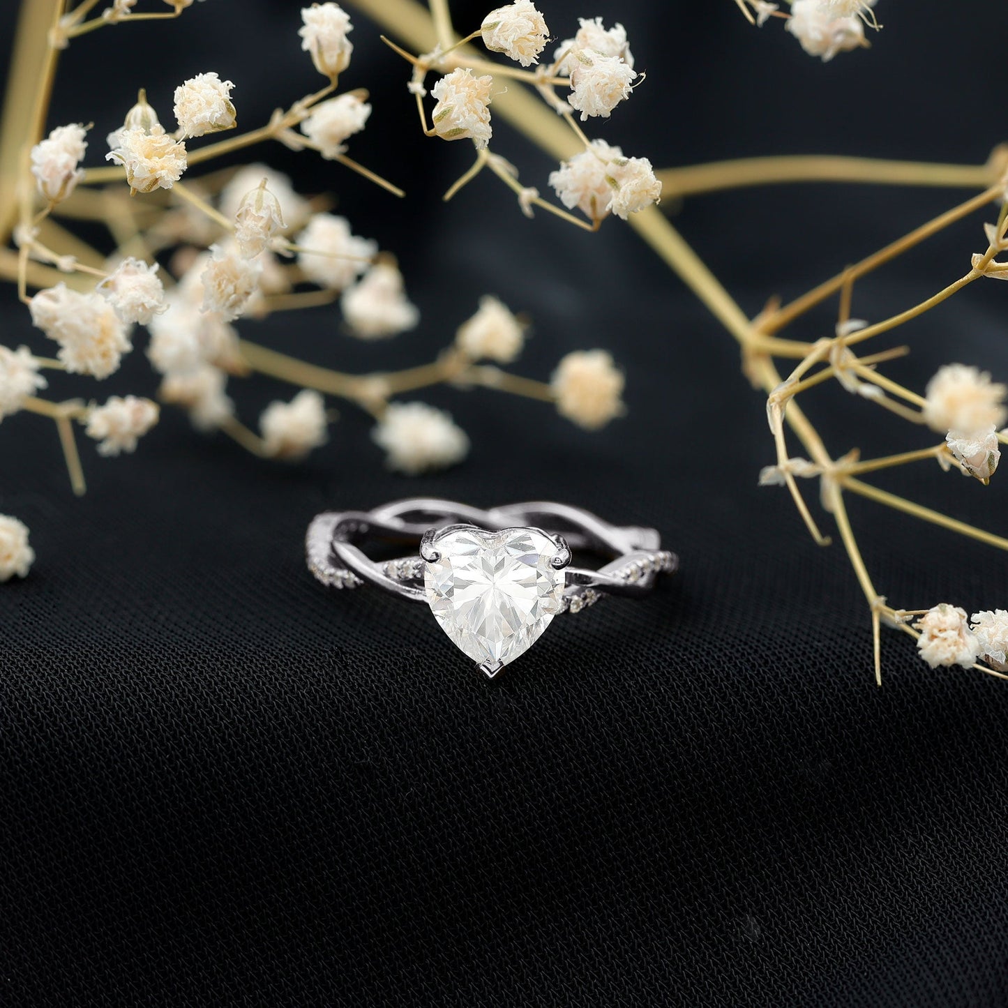 Solitaire Heart Shape Moissanite Braided Engagement Ring