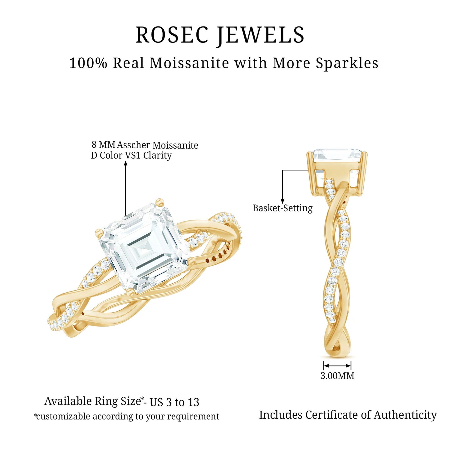 Solitaire Moissanite Asscher Cut Engagement Ring