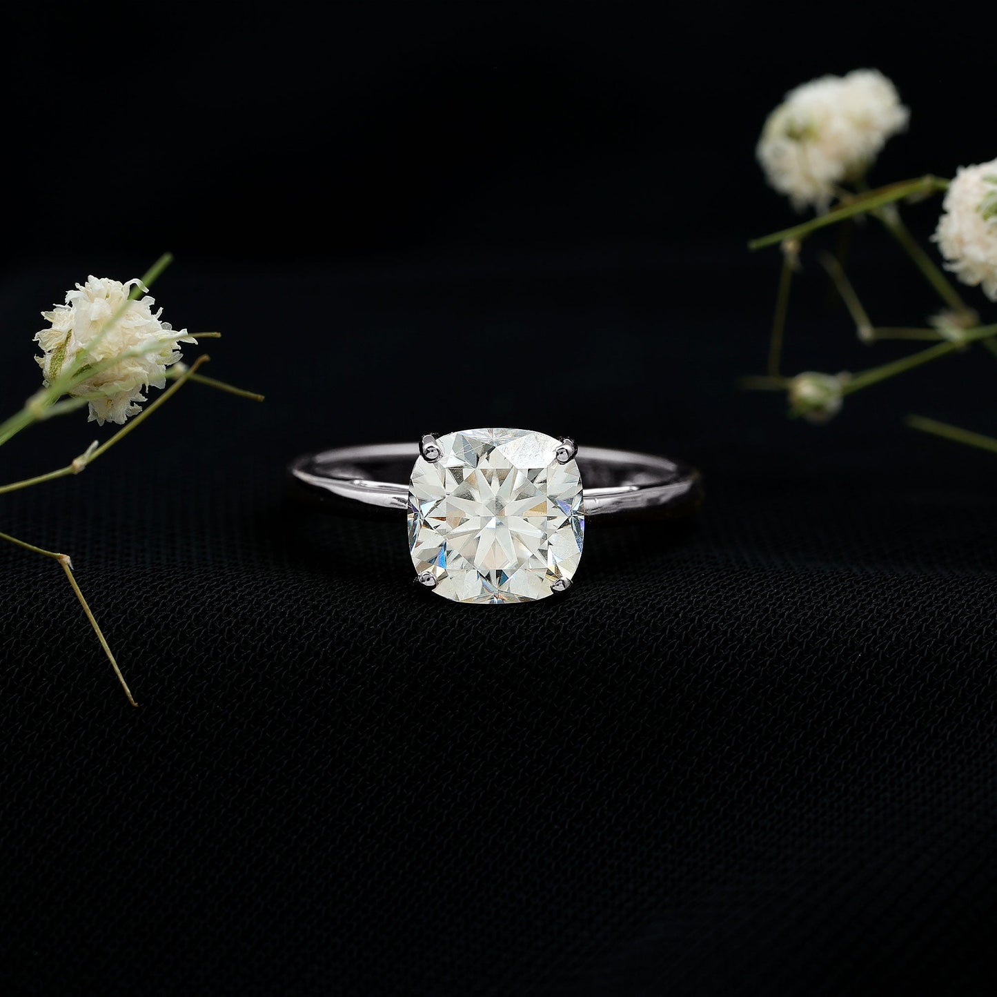 3 CT Cushion Cut Certified Moissanite Solitaire Engagement Ring