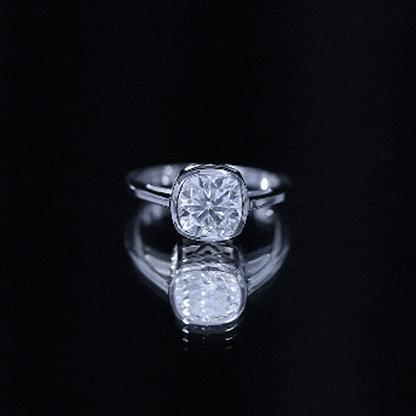 Bezel Set Cushion Cut Moissanite Solitaire Engagement Ring
