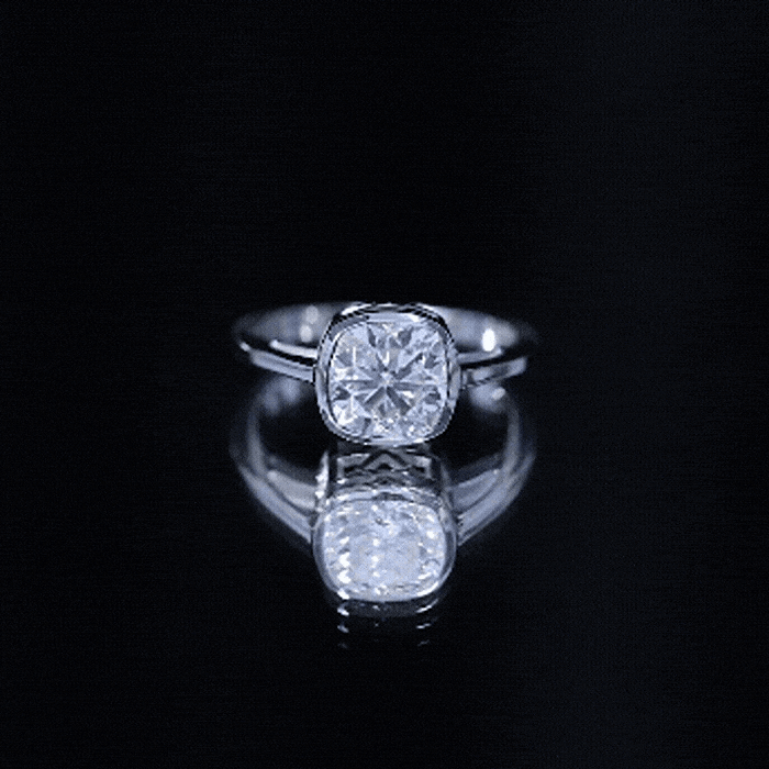 Bezel Set Cushion Cut Moissanite Solitaire Engagement Ring