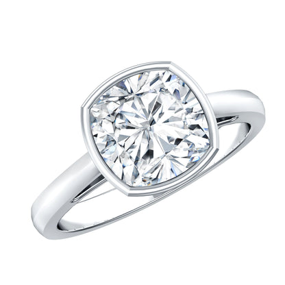Bezel Set Cushion Cut Moissanite Solitaire Engagement Ring