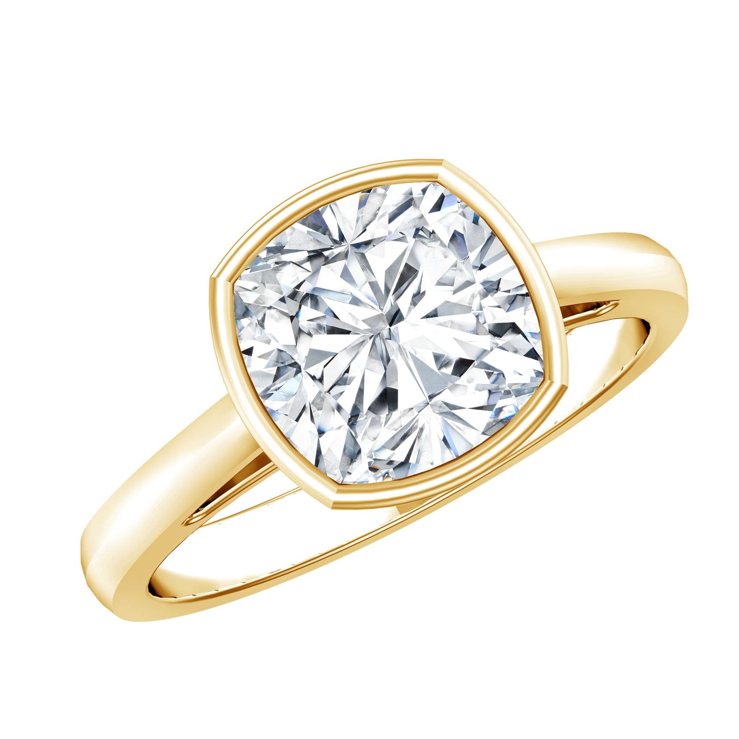 Bezel Set Cushion Cut Moissanite Solitaire Engagement Ring