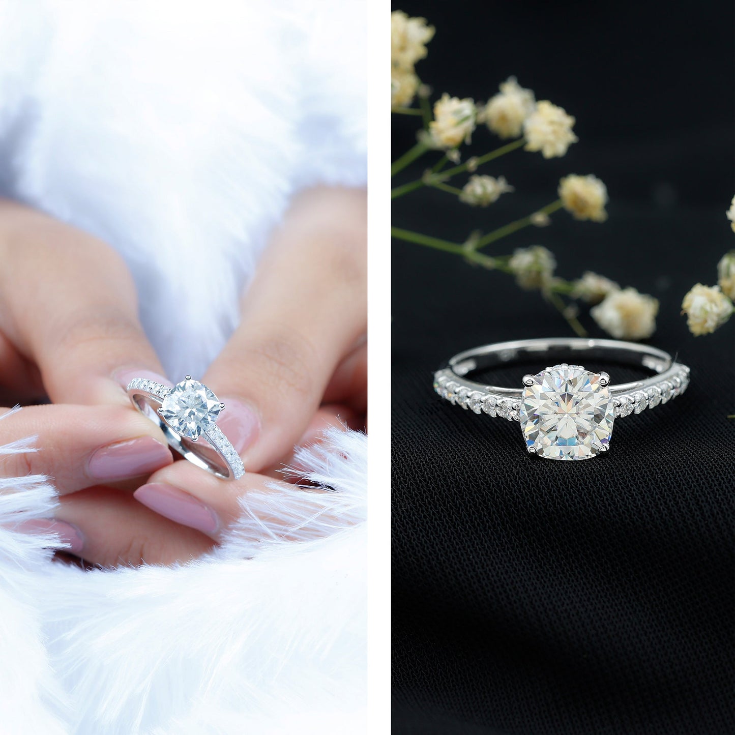 3 CT Cushion Cut Moissanite Solitaire Engagement Ring
