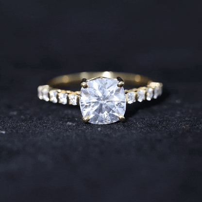 Solitaire Moissanite Cushion Cut Engagement Ring with Side Stones
