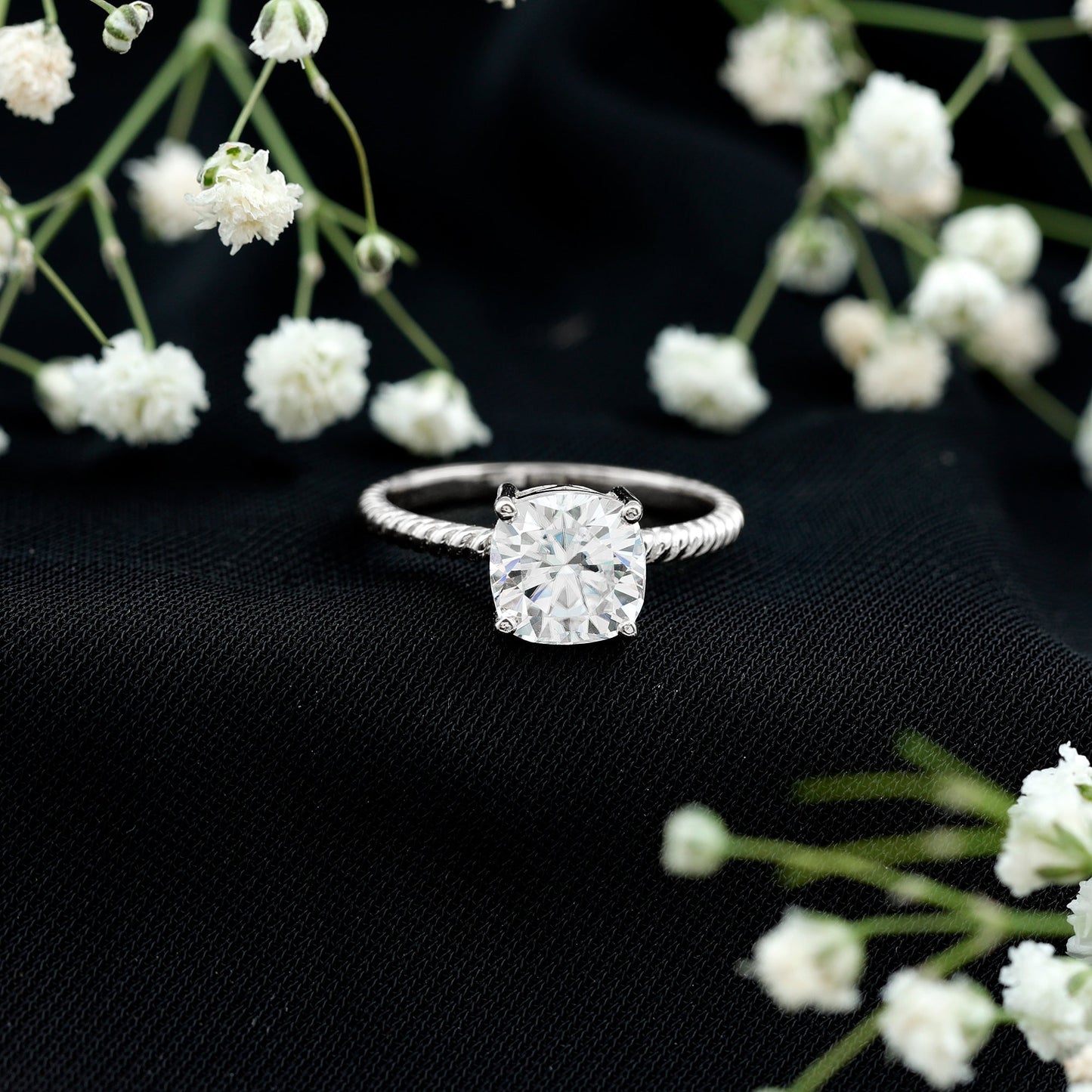 3 CT Certified Moissanite Cushion Cut Engagement Ring