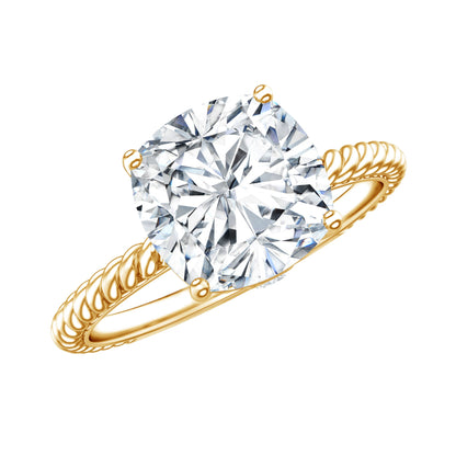 Cushion Cut Moissanite Solitaire Engagement Ring with Twisted Rope