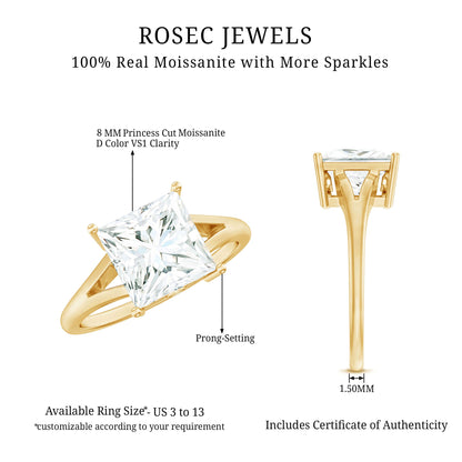 Certified 3 Carat Moissanite Princess Cut Engagement Ring with Split Shank