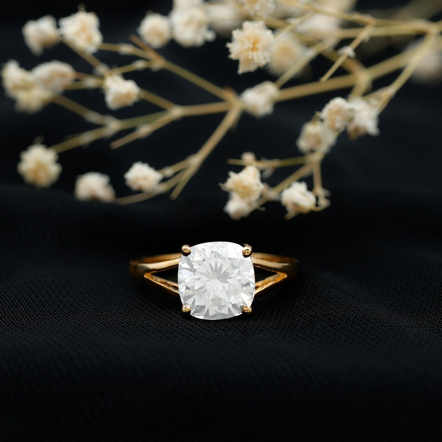 Cushion Cut Moissanite Engagement Ring With Split Shank