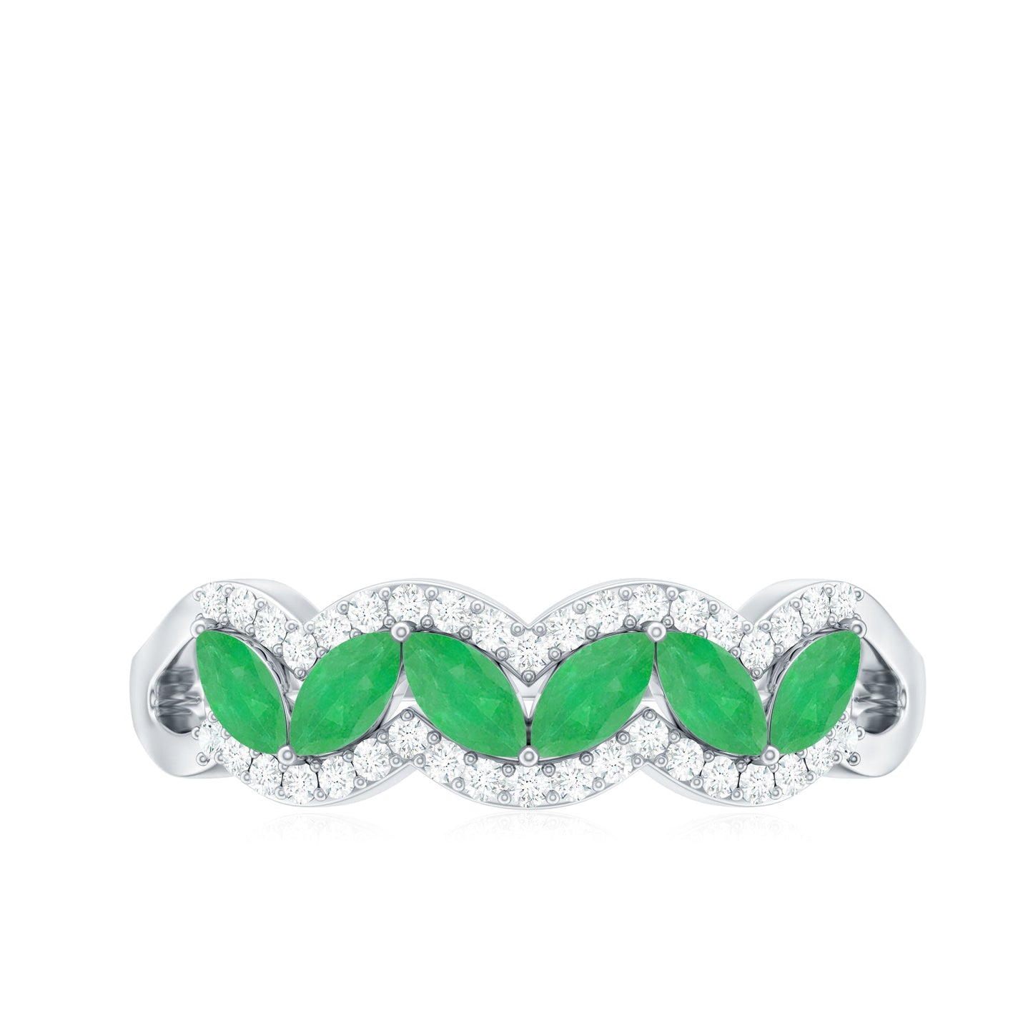 Natural Marquise Emerald Half Eternity Anniversary Ring with Diamond
