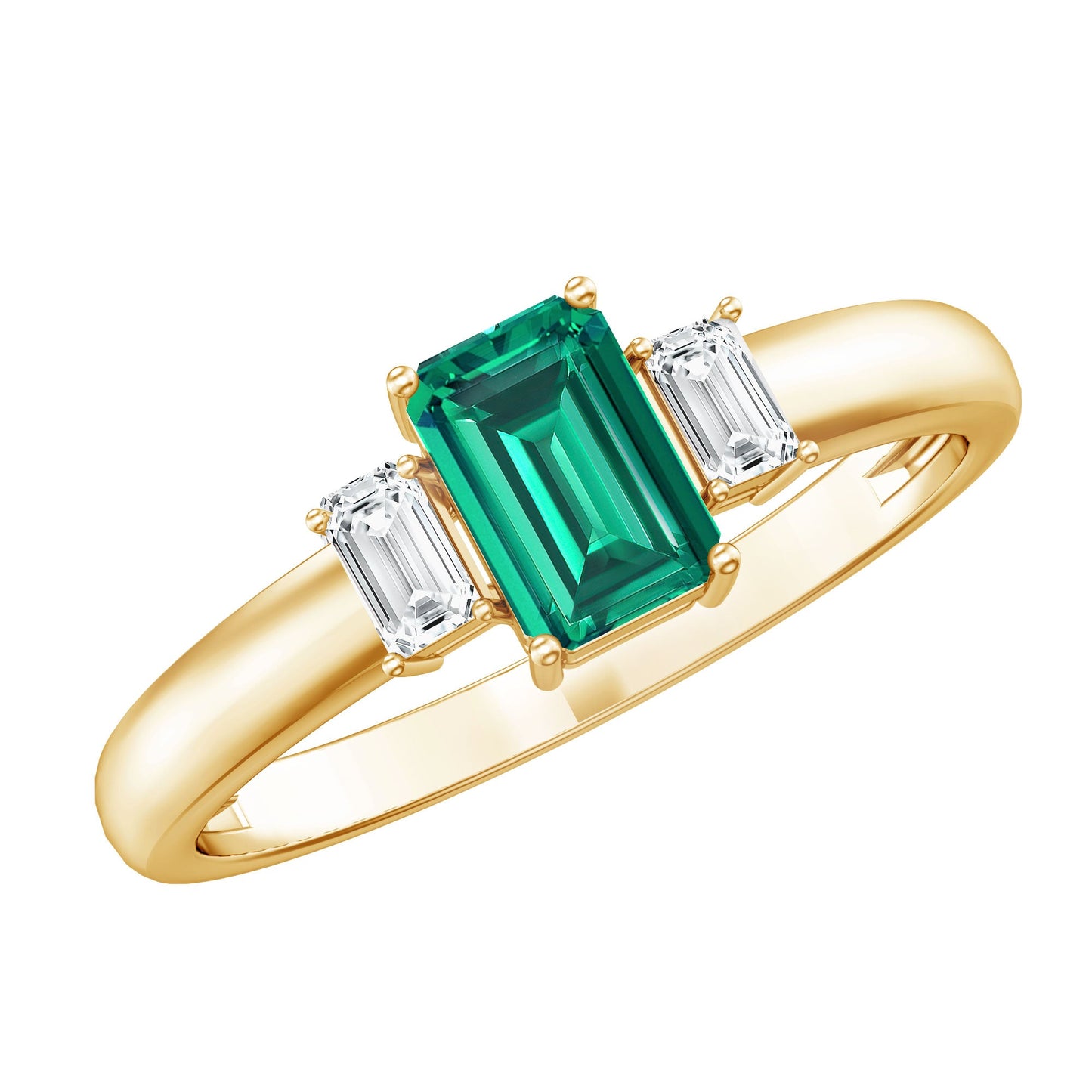 Emerald Cut Emerald and Diamond 3 Stone Promise Ring for Her