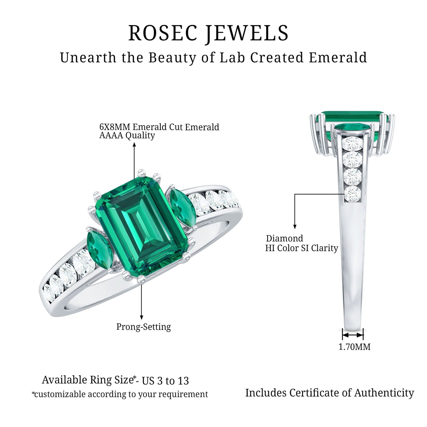 Lab Created Emerald Cut Emerald Engagement Ring with Diamonds