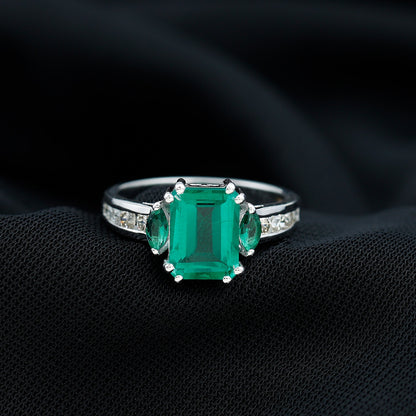 Lab Created Emerald Cut Emerald Engagement Ring with Diamonds