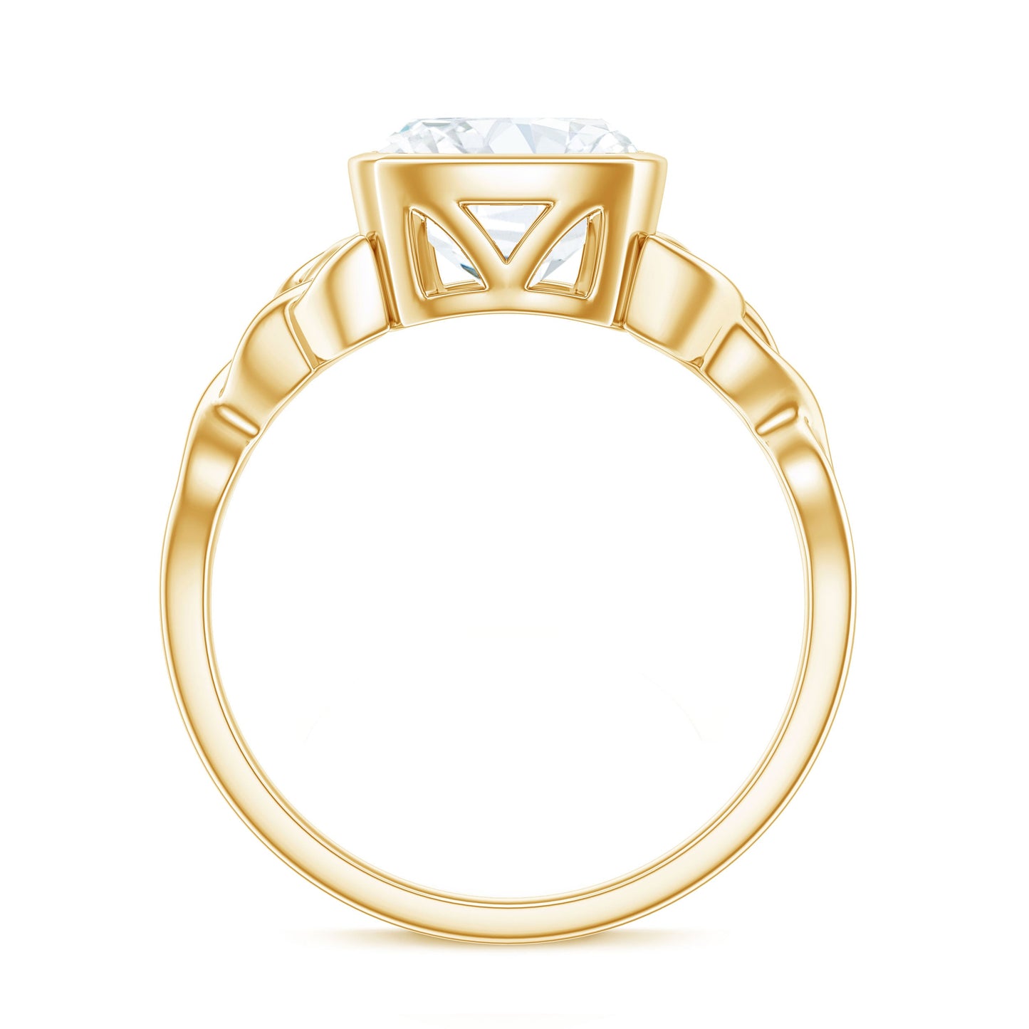 Cushion Cut Moissanite Solitaire Celtic Knot Ring in Bezel Setting