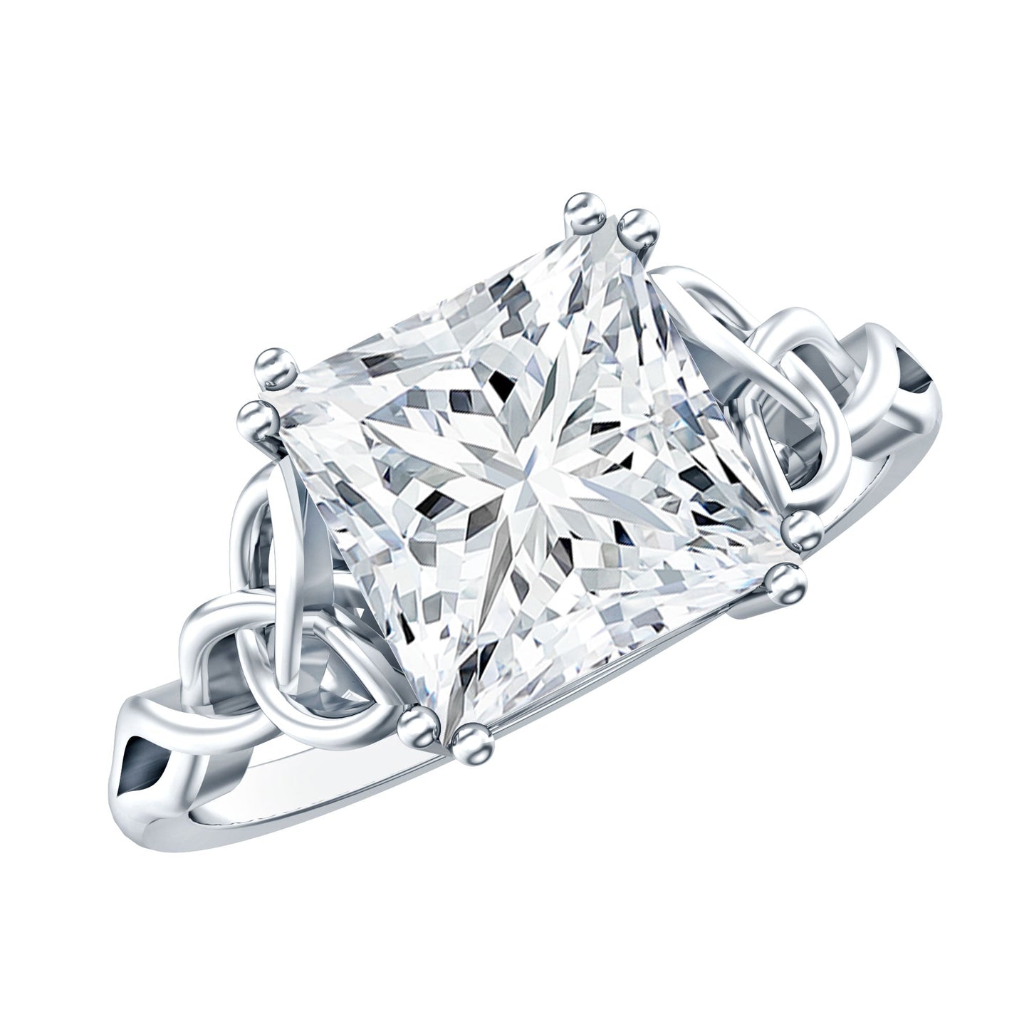 Moissanite Princess Cut Engagement Ring With Celtic Knot Design