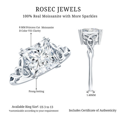 Moissanite Princess Cut Engagement Ring With Celtic Knot Design
