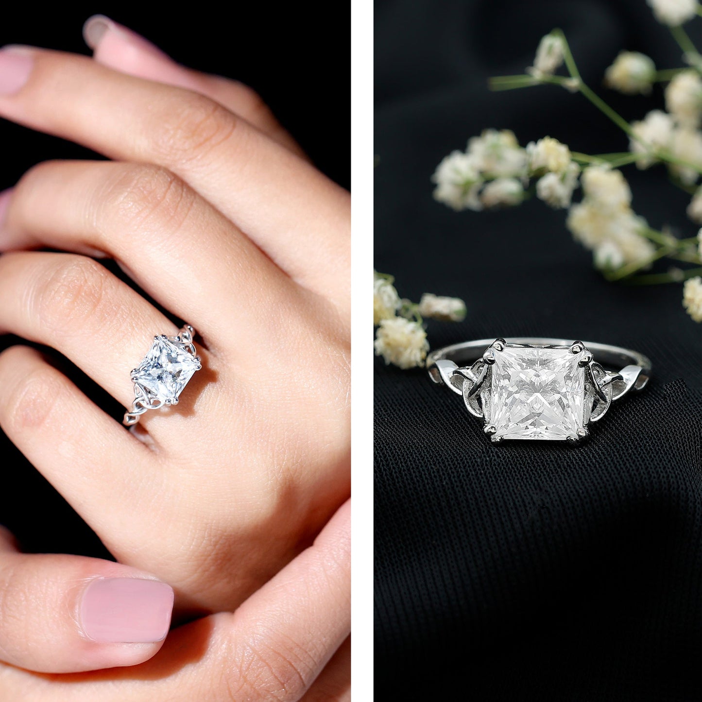 Moissanite Princess Cut Engagement Ring With Celtic Knot Design