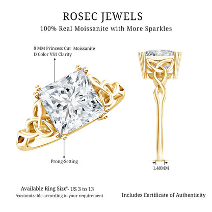 Moissanite Princess Cut Engagement Ring With Celtic Knot Design