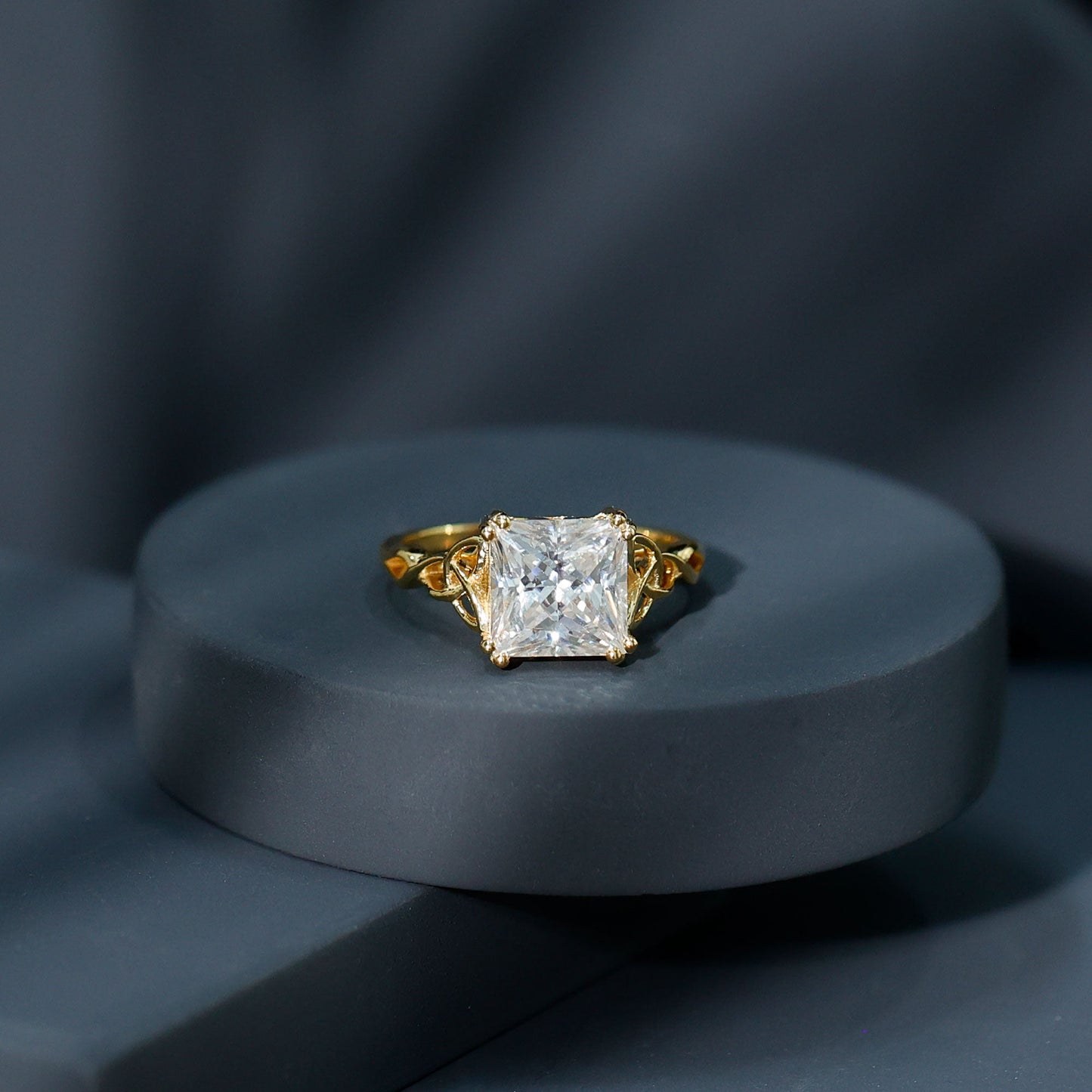 Moissanite Princess Cut Engagement Ring With Celtic Knot Design