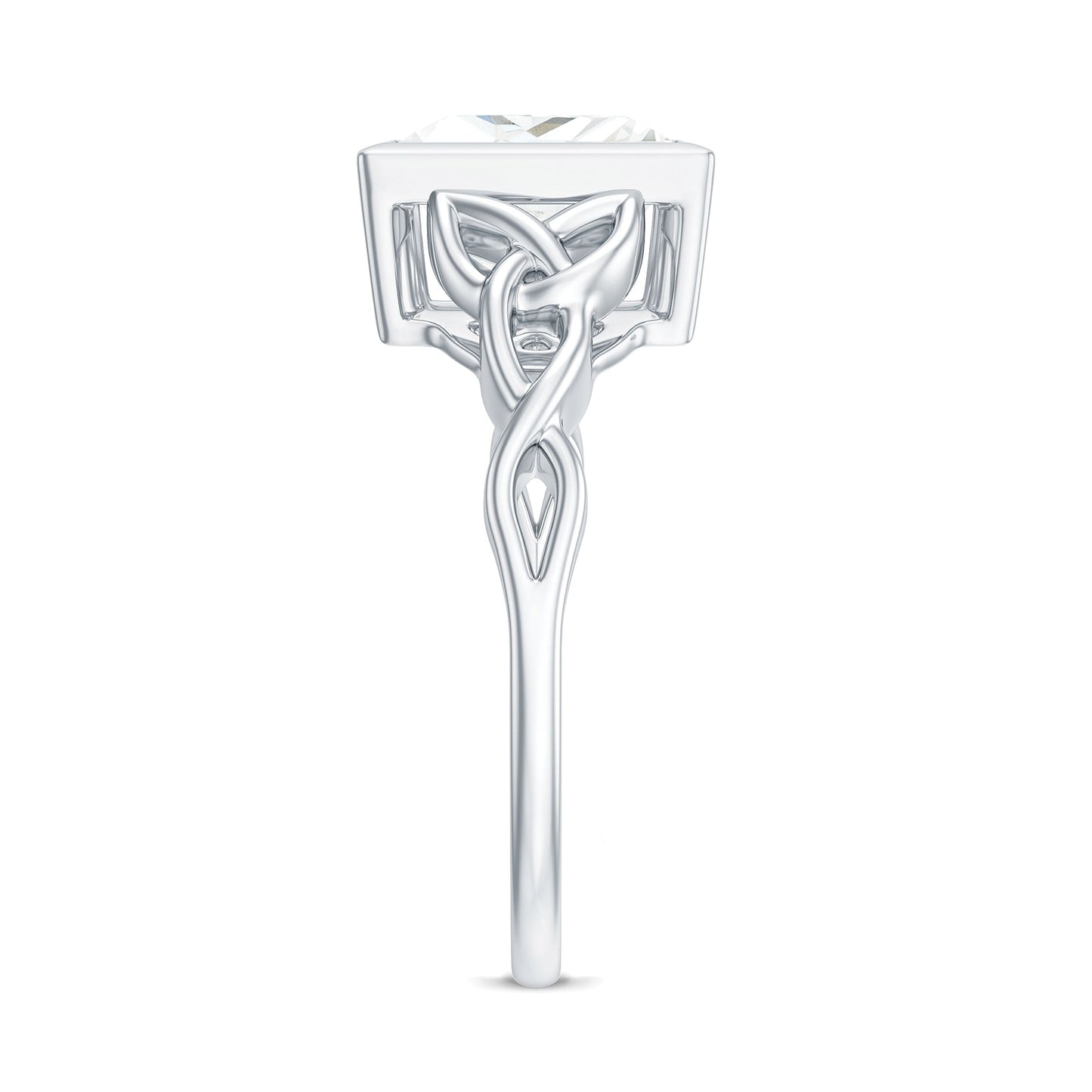 Princess Cut Moissanite Celtic Engagement Ring in Bezel Setting